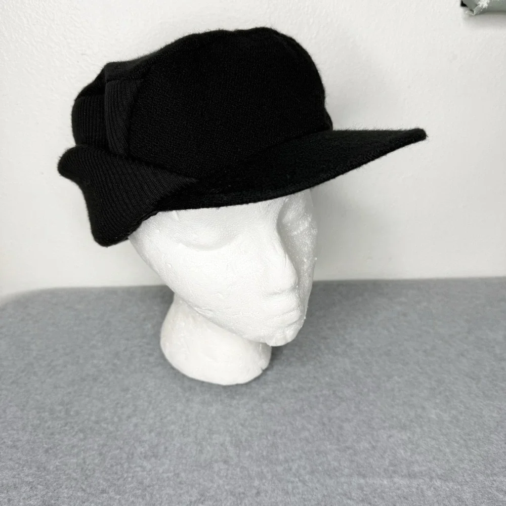Dockers‎ Black Acrylic Wool Blend Winter Hat Ear Flap trapper Cap Small Medium